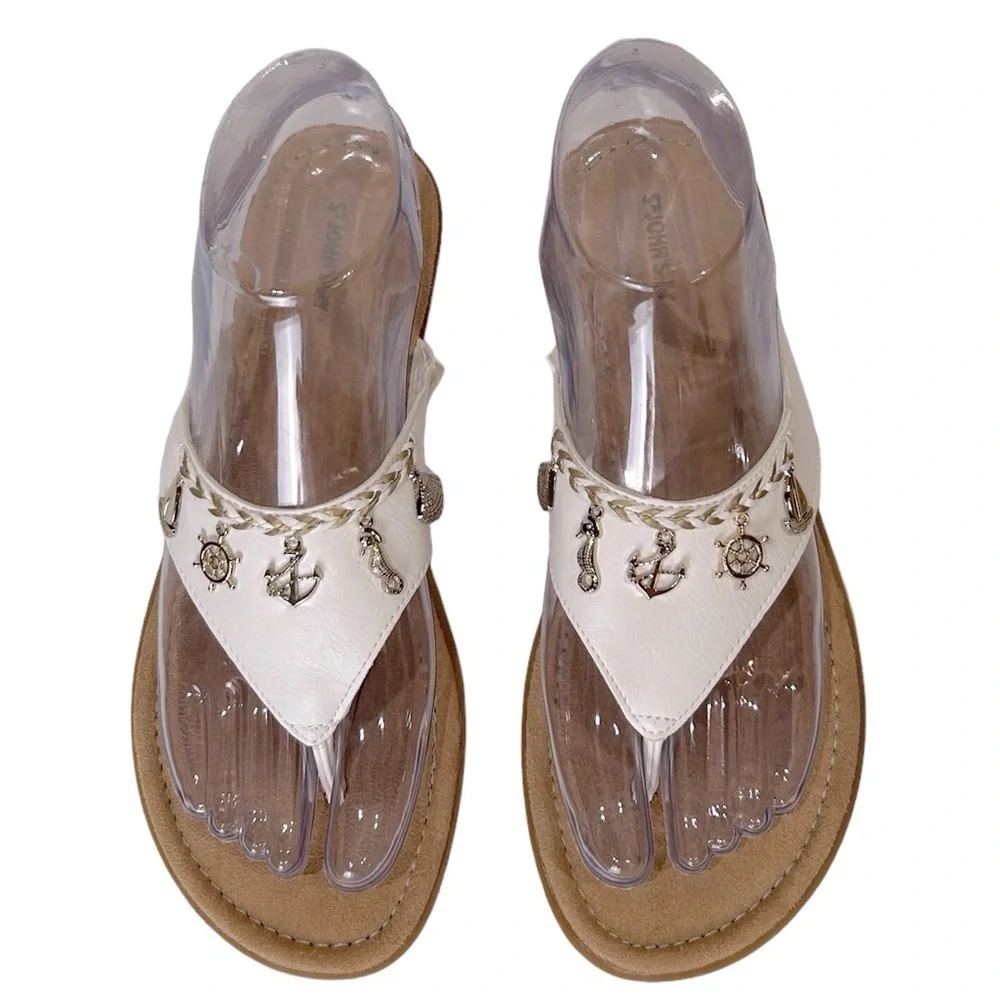 St. John’s Bay Women’s Sandal Nautical Charm Thong Blue/White Slip On Size-6.5